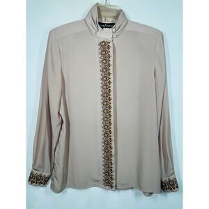 Wilroy Limited Edition Womens Vintage Beige Size 8 Button Up Embroidered Blouse